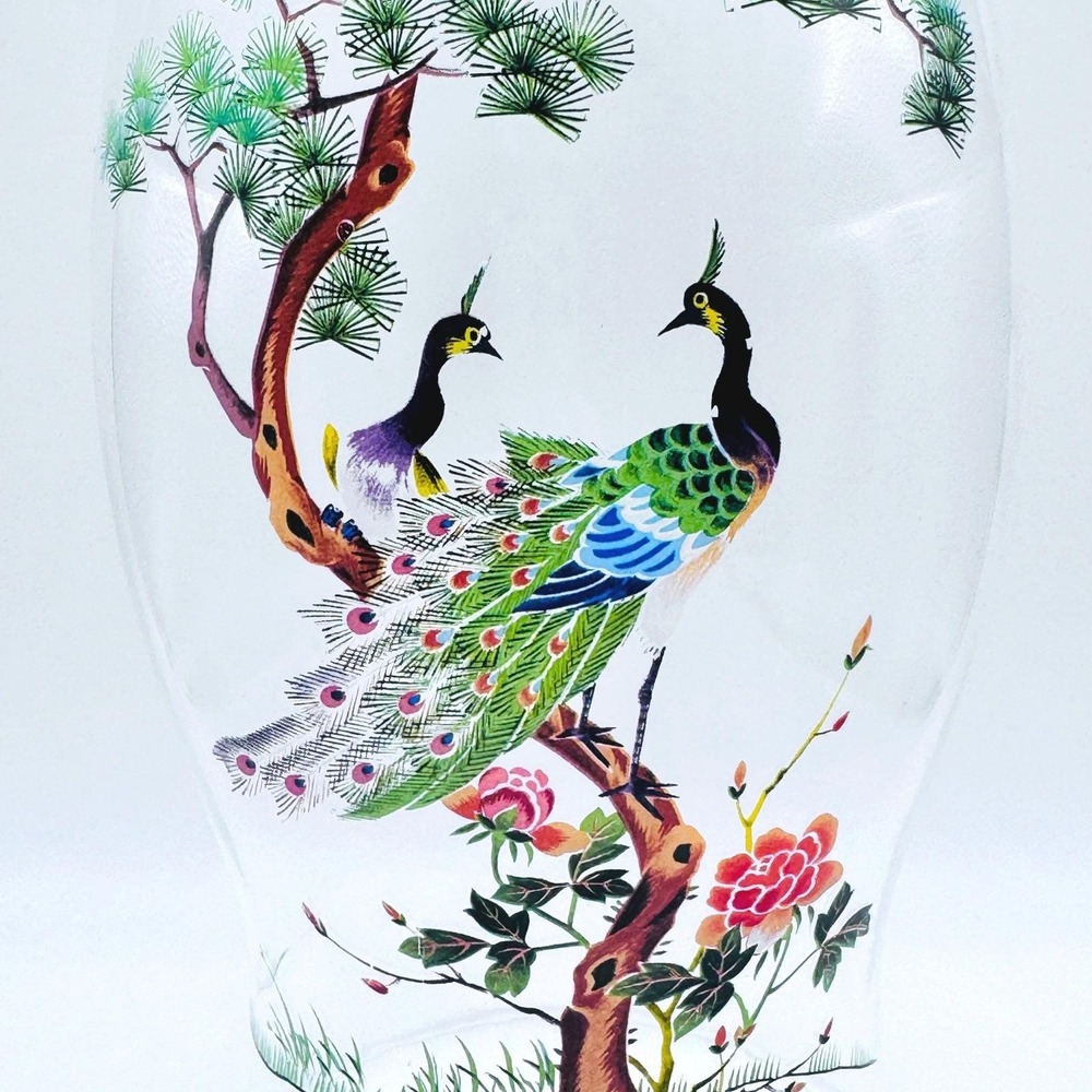 Vintage Peacock Hurricane Lamp Shade Chimney Glass L.E. Smith Cottage Floral - Picture 2 of 11